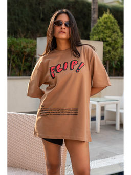 COLOR CAPITAL - Women Brown Cotton Graphic Printed T-Shirt