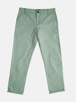 KiddoPanti - Boys Green Cotton Solid Casual Trouser