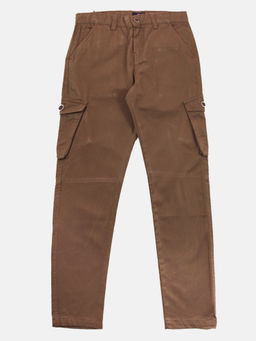 KiddoPanti - Boys Brown Cotton Solid Cargo