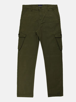 KiddoPanti - Boys Olive Cotton Solid Cargo