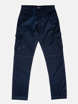 KiddoPanti - Boys Navy Blue Cotton Solid Cargo