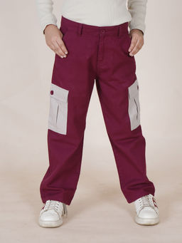 KiddoPanti - Boys Maroon Thigh Cut Sew Cargo