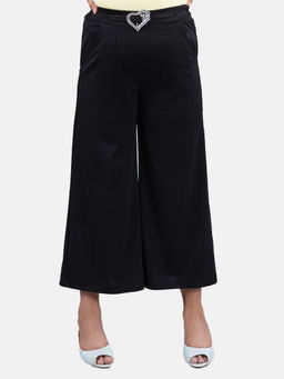 KiddoPanti - Girls Black Solid Wide Leg Pant