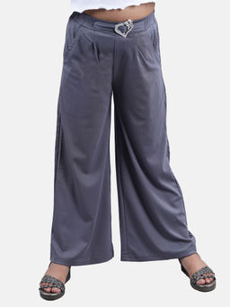 KiddoPanti - Girls Grey Solid Wide Leg Pant