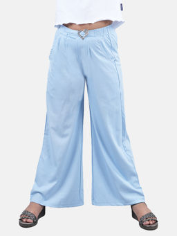 KiddoPanti - Girls Blue Solid Wide Leg Pant