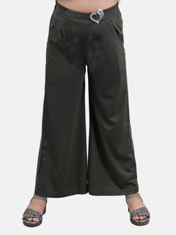 KiddoPanti - Girls Green Solid Wide Leg Pant
