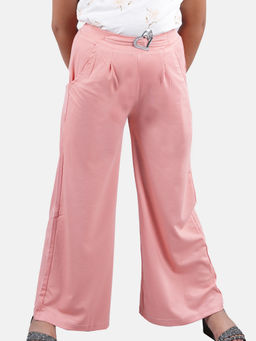 KiddoPanti - Girls Peach Solid Wide Leg Pant