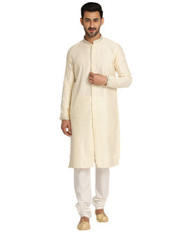 Manyavar - Mens Silk Blend Jacquard Kurta Churidar (Set of 2)