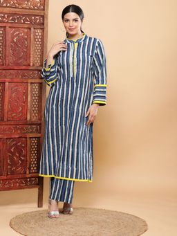 BohoJazz - Indigo Hand Block Stripe Pop Kurta and Pant