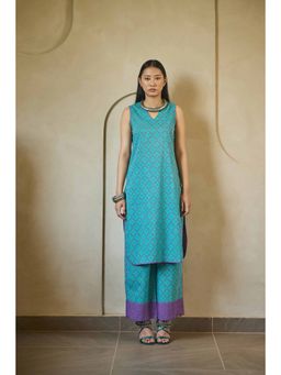 Prakriti Jaipur - Women's Purple and Green Printed Kurta and Pant (Set of 2)