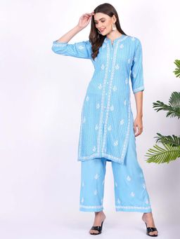Sufiza Lifestyle - Rayon Foil Printed Chikankari Kurta and Pant (Set of 2)