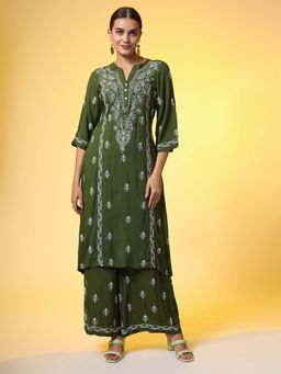 Sufiza Lifestyle - Green Colour Chikankari Kurta and Palazzo (Set of 2)