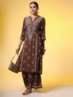 Sufiza Lifestyle - Brown Colour Chikankari Kurta and Palazzo (Set of 2)