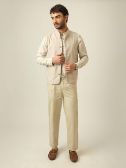 Saltpetre - Bandhgala Linen Cotton Co-Ord Set - Greige And Beige