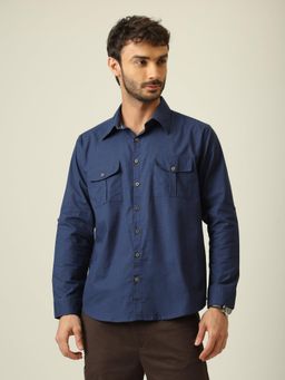 Saltpetre - Relaxed Work Linen Cotton Shirt - Navy Blue