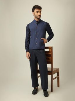 Saltpetre - Bandhgala Linen Cotton Co-Ord Set - Navy Blue