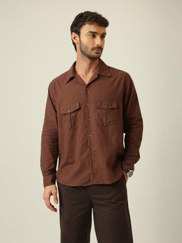 Saltpetre - Men Safari Linen Cotton Shirt - Coffee Brown