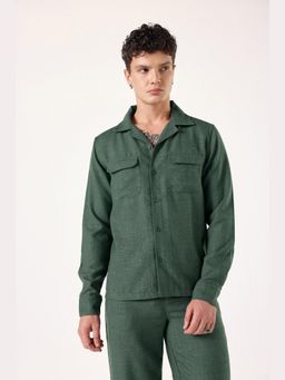Muvazo - Green Cotton Solid/Plain Collar Neck Shirt