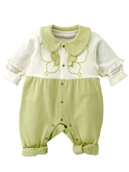 Little Surprise Box - Green & Cream Butterfly Full Sleeves Style Romper