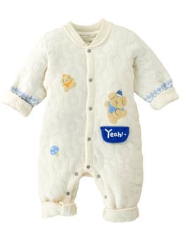 Little Surprise Box - Quilted Cream & Blue Winterwear Full Sleeves Romper