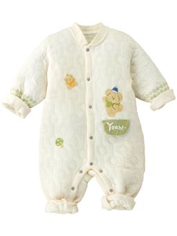 Little Surprise Box - Quilted Cream & Green Winterwear Full Sleeves Romper