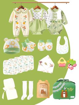 Little Surprise Box - Unisex Olive Baby Bear Theme Birthday Gift Hamper Set (9-18 Months)