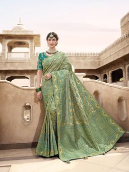 Odette - Green Woven Silk Saree with Unstitched Blouse