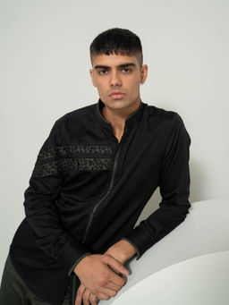 Varun Chakkilam - Black And Olive Camouflage Stripe Shirt