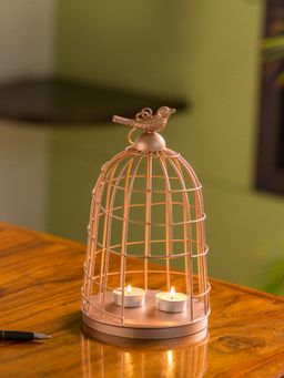 ExclusiveLane - The Gleaming Bird' Handwired Hanging & Table Tea-Light Holder In Iron (Copper Finish)