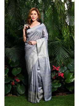 Beatitude - Blue Handwoven Kota Banswara Silk Saree with Unstitched Blouse