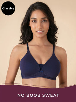 Nykd by Nykaa - Breathe Cotton Triangle Cup Padded Non Wired T-Shirt Bra NYB003 Navy Blue