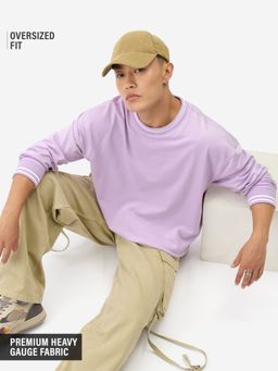 The Souled Store - Solids Pale Purple Oversized Full Sleeve T-Shirt