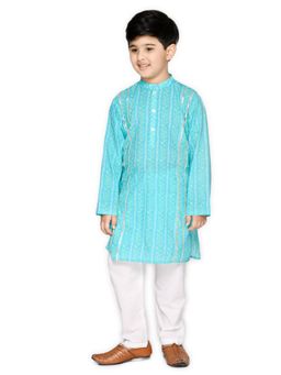 SAKA DESIGNS - Boys Blue Cotton Kurta and Pyjama with Jacket (Set of 3)