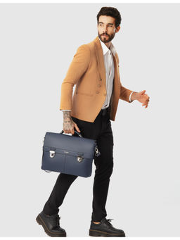 SENNES - Navy Blue Maschile Laptop Bag with Detachable Strap (L)