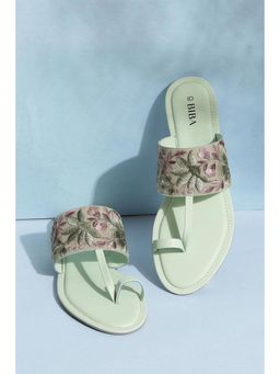 Biba - Embroidered Green Flats