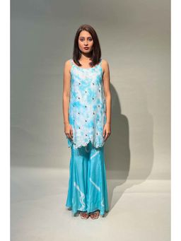 Rukinder Kumar - Women Blue Modal Embroidered Kurta with Sharara
