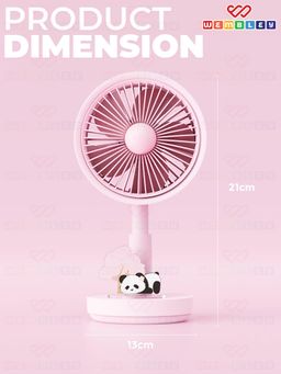 Wembley - Pink Rechargeable Portable Fan with Panda Design Mini Handheld & Desktop Fan (3 Years)