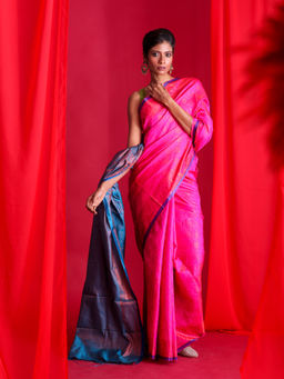 Beatitude - Pink Woven Banarasi Saree with Unstitched Blouse