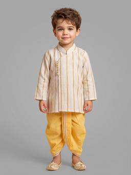 Little Desi - Boys Gold Linen Mandarin Neck Kurta with Dhoti