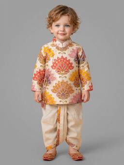 Little Desi - Boys Multi-Colour Tissue Mandarin Neck Kurta with Dhoti