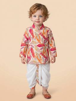 Little Desi - Boys Pink Cotton Mandarin Neck Kurta with Dhoti