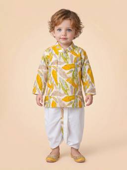 Little Desi - Boys Yellow Cotton Mandarin Neck Kurta with Dhoti