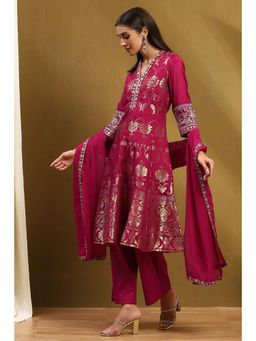 Biba - Womens Berry Viscose Anarkali with Pant & Dupatta (Set of 3)