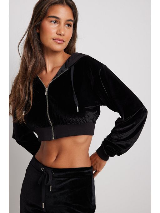 Na Kd Two Zipper Sweater Buy NA-KD Zip Detail Velvet Hoodie-black