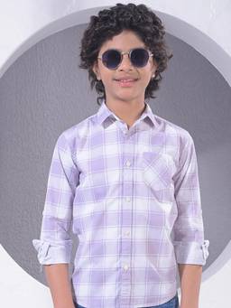 CRIMSOUNE CLUB - Boy's Purple Checked 100% Cotton Shirt