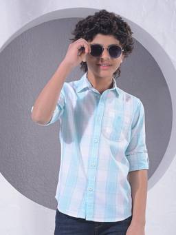 CRIMSOUNE CLUB - Boy's Blue Checked 100% Cotton Shirt
