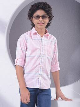 CRIMSOUNE CLUB - Boy's Pink Checked 100% Cotton Shirt