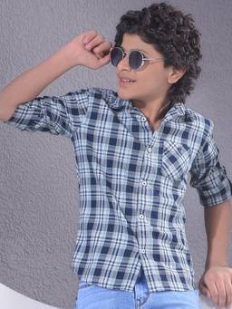 CRIMSOUNE CLUB - Boy's Blue Checked 100% Cotton Shirt