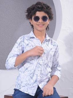 CRIMSOUNE CLUB - Boy's White Floral Print Modal Shirt