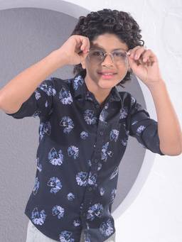 CRIMSOUNE CLUB - Boy's Navy Blue Floral Print Shirt